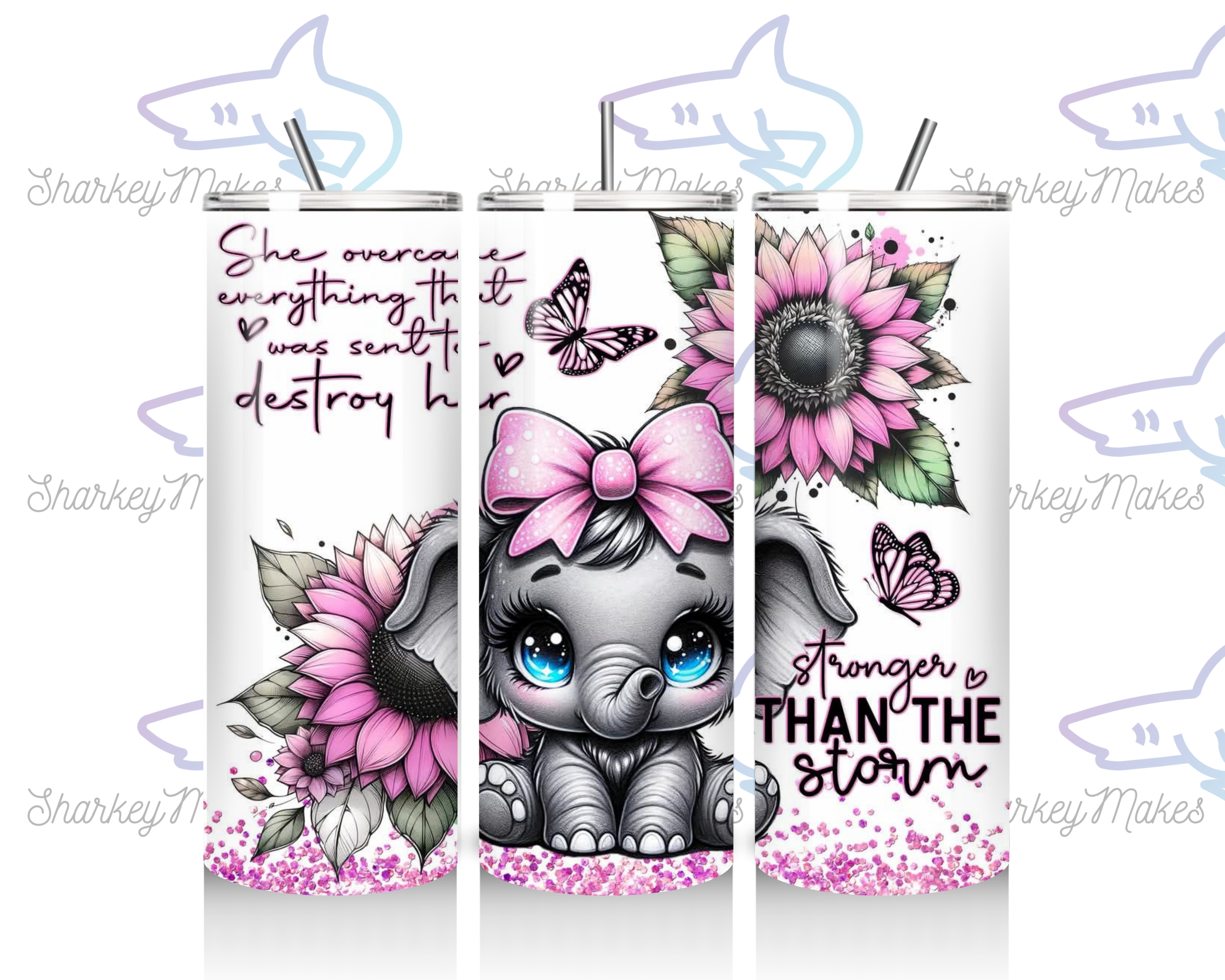 Elephant with either Pink or Purple Bow and flowers & Motivational Quotes 20oz Tumbler