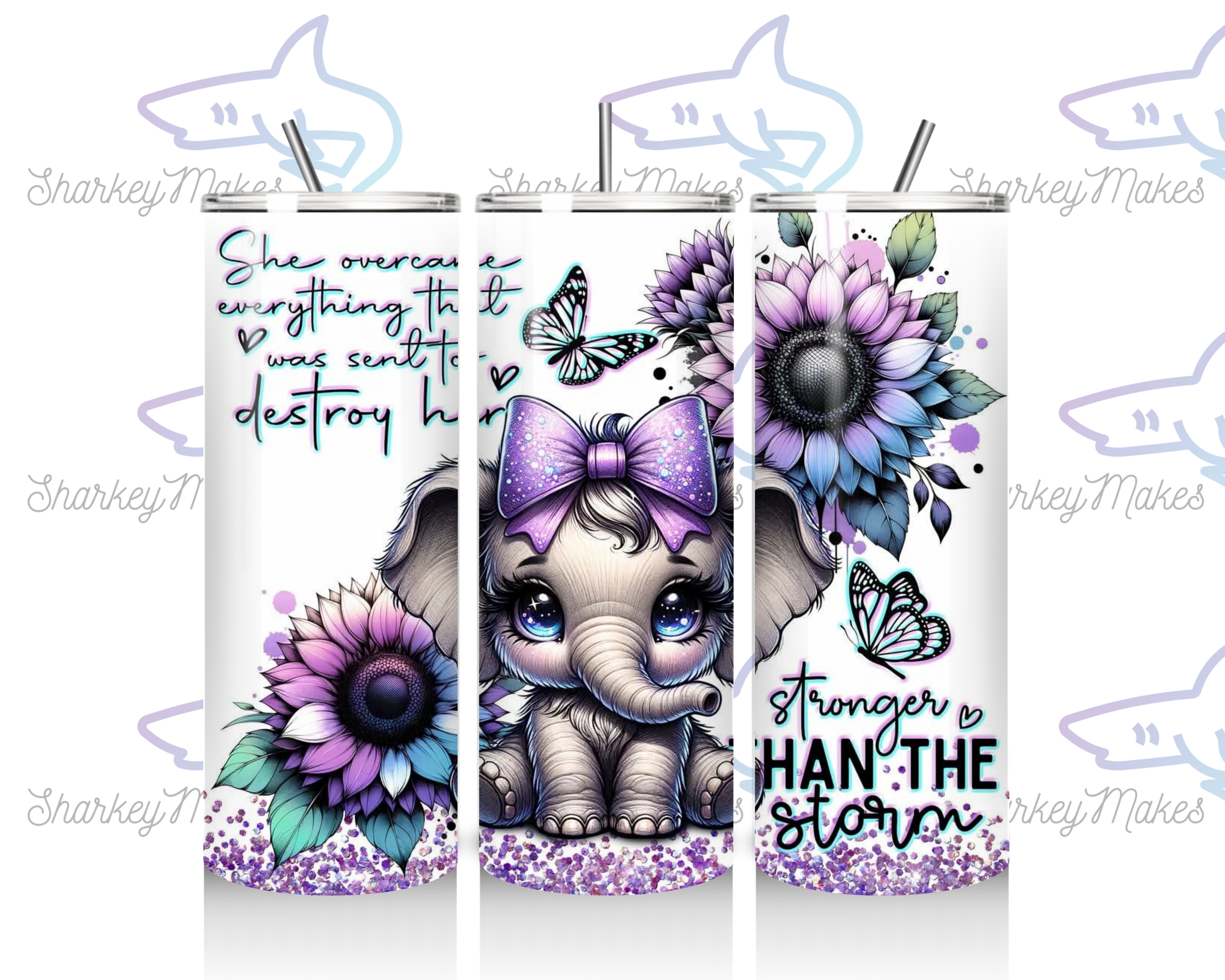 Elephant with either Pink or Purple Bow and flowers &amp; Motivational Quotes 20oz Tumbler