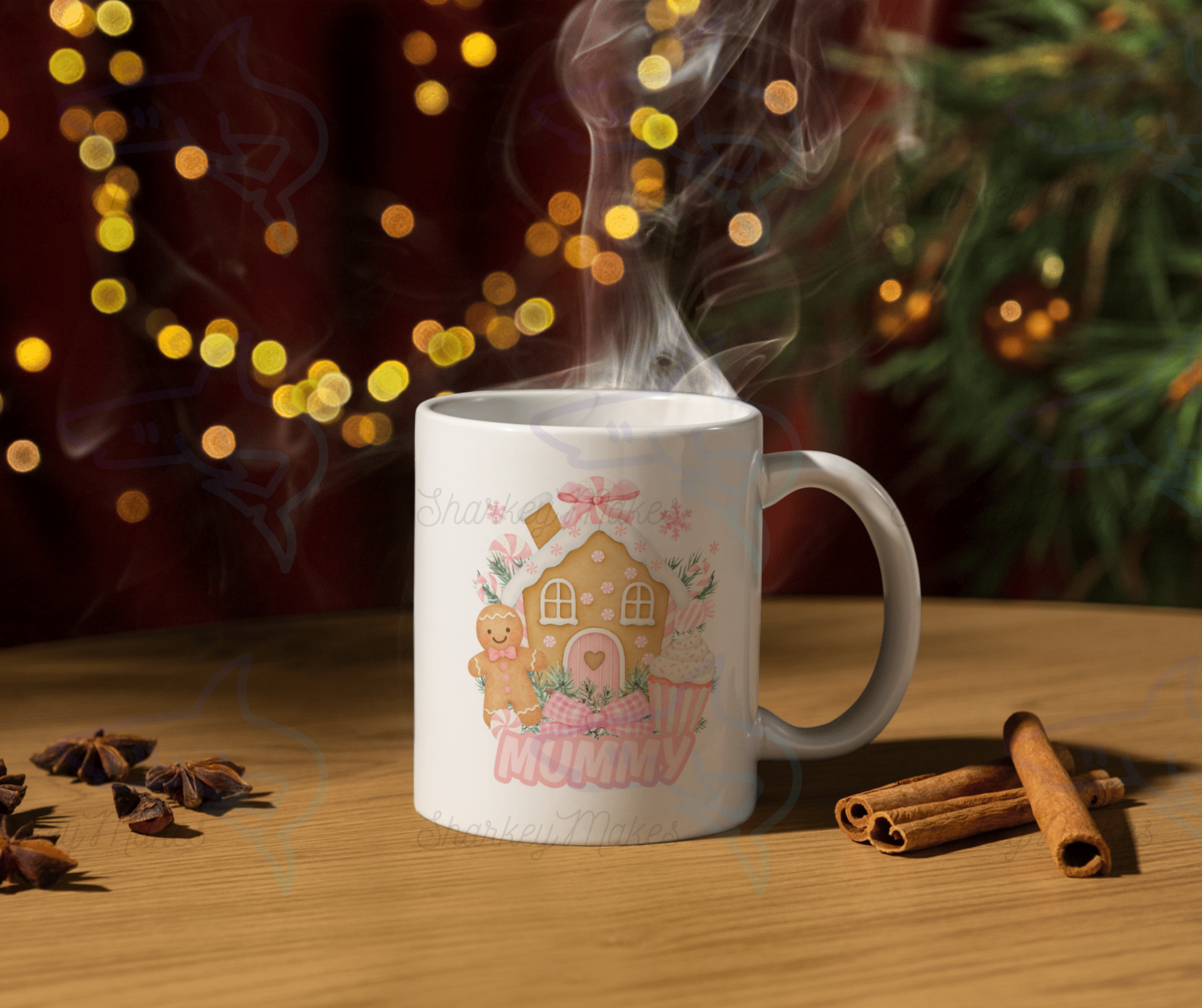 Personalised Christmas Mug – Gingerbread House Design | Available in Pink or Blue