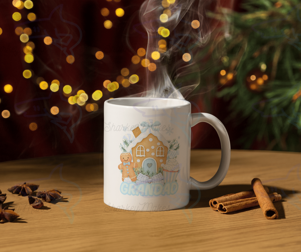 Personalised Christmas Mug – Gingerbread House Design | Available in Pink or Blue